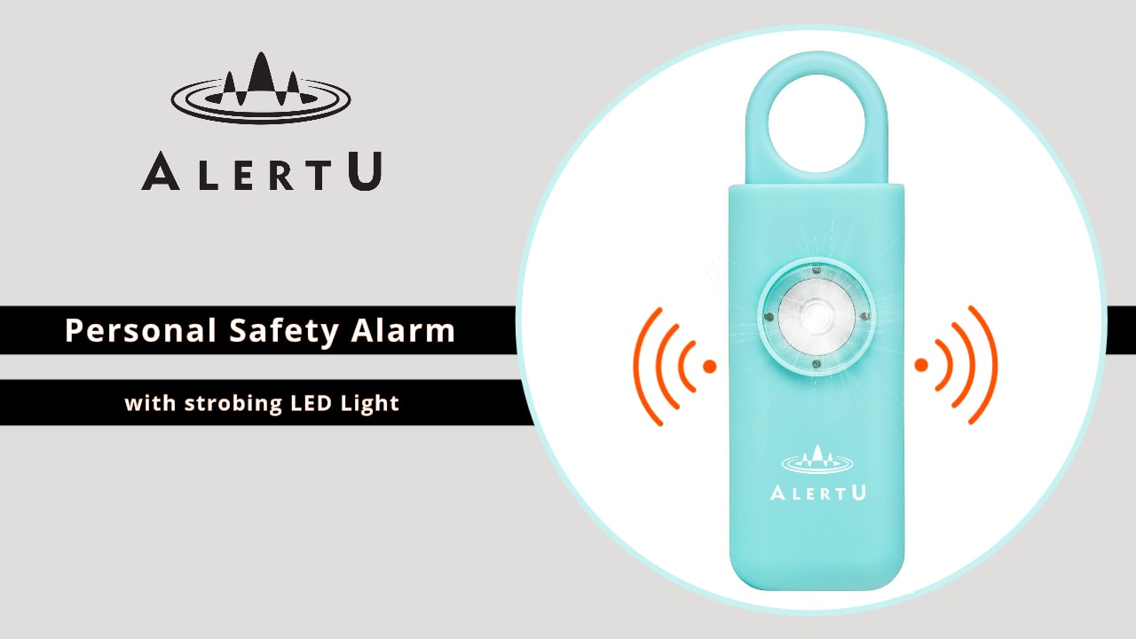 Load video: alertu personal safety alarm in blue color with strobing led light
