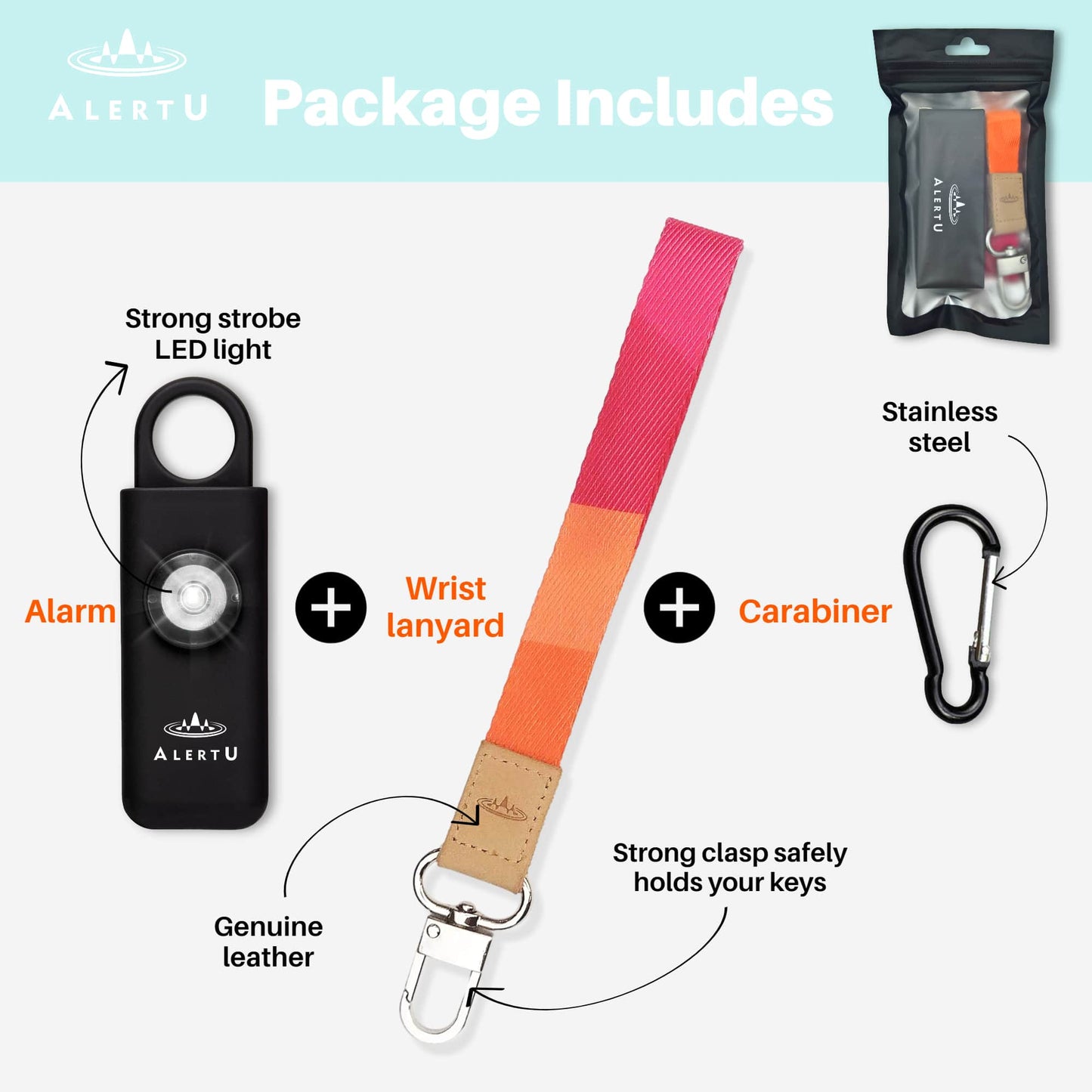 Personal Safety Alarm with Lanyard - Black/Pink Geo